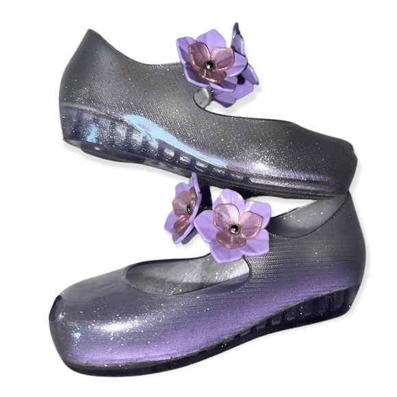 Mini Melissa purple flats with flowers on strap, sz 6 - Picture 4 of 6